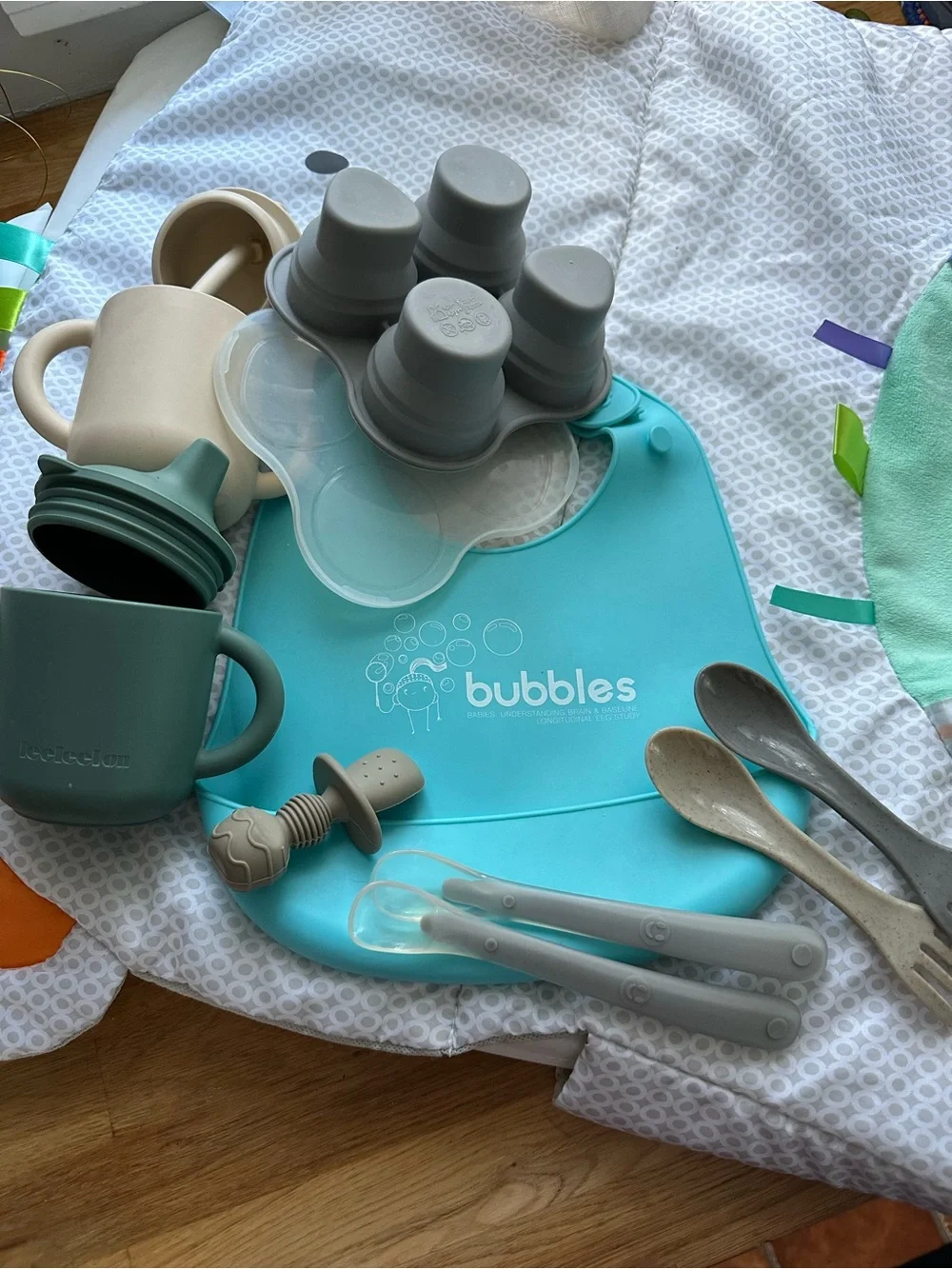 Silicone Toddler Mealtime Set - Sage & Cream turquoise grey